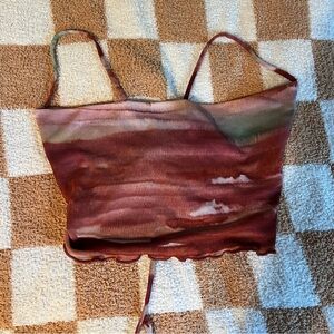 Watercolor Spaghetti Strap Lace Up Back Crop Top